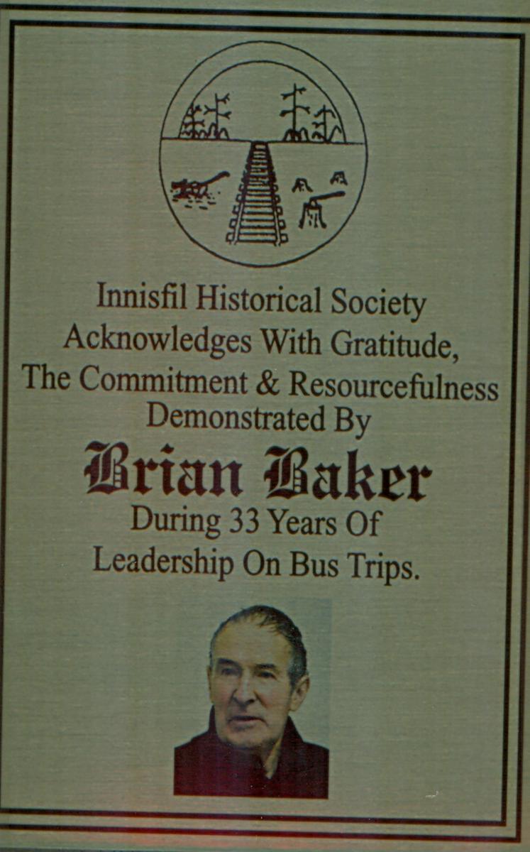 Brian Baker Plaque award