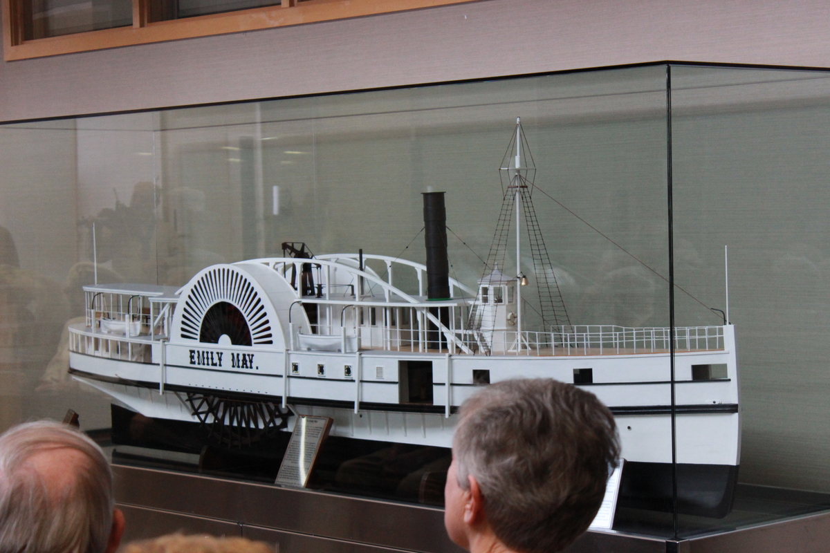 Model of the steamship Emily May in glass case