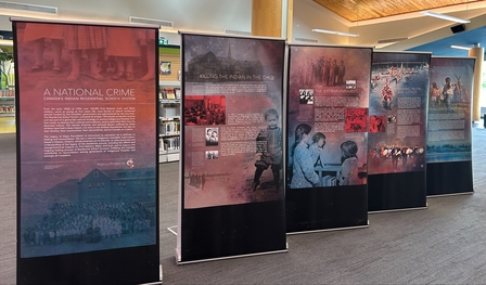 Image showing exhibit panels about the legacy of Residential Schools in Canada