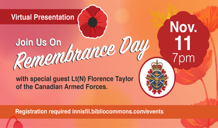 Promotional image for a virtual Remembrance Day presentation