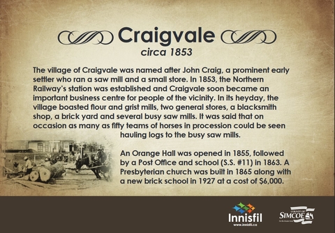 Image of the Craigvale Heritage Plaque created by the Innisfil Heritage Committee